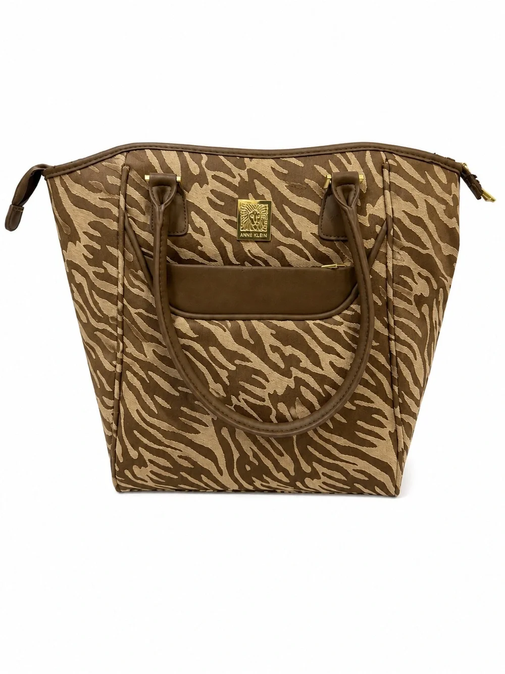 Anne Klein Brown Zebra-Print Tote with Gold Logo